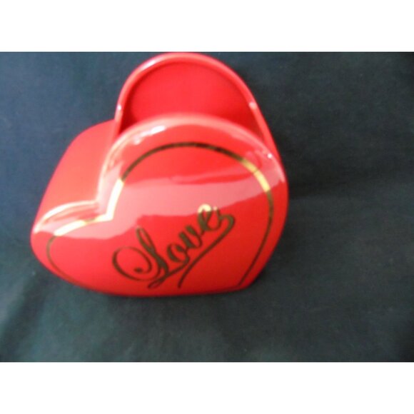 Vintage Love Heart Shaped Red Gold Vase Ceramic Teleflora Gift Unique Shape - Picture 3 of 5